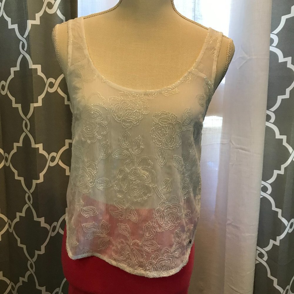 Abercrombie & Fitch white tank embroidered with crystal beads, Size XS